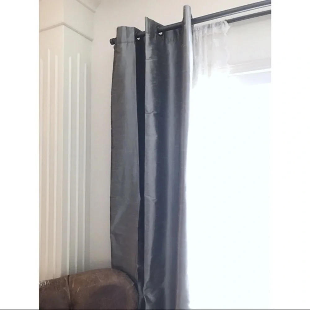 Dark Silver Gray Pewter Shimmer Grommet Curtains 2 Panels